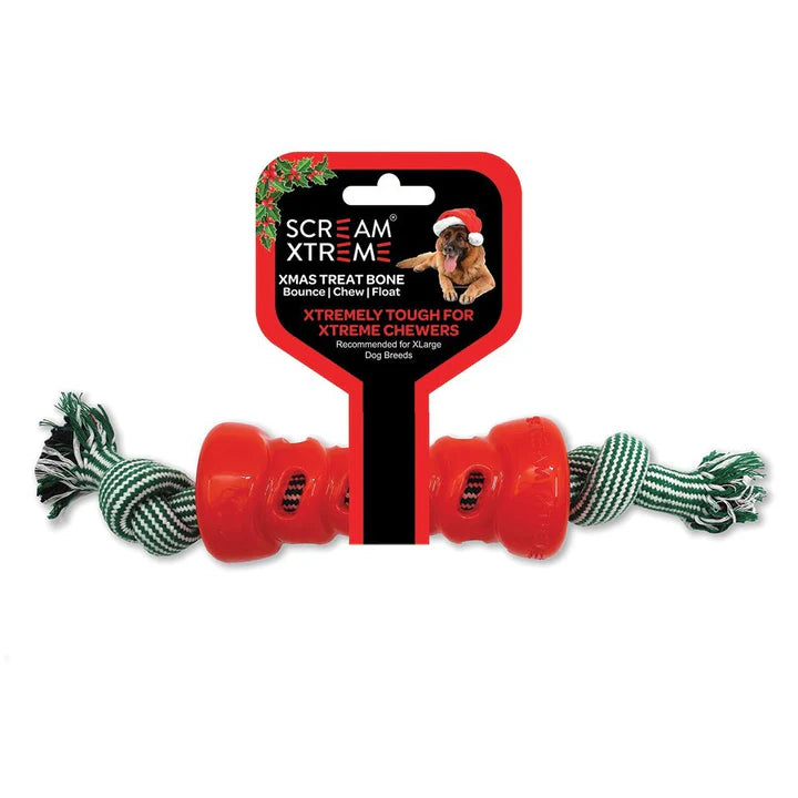 Scream - Xtreme Christmas Treat Bone - Red with Rope - Extra Large